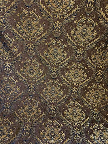 Damask Tapestry Chenille Fabric - Upholstery Fabric, 60" Width - Sold by The Yard (Brown/Gold) - color: Brown/Gold