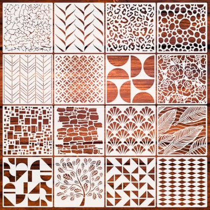 16 Pieces Geometric Stencils 8 x 8 Inch Painting Templates Abstract Layering Christmas Stencil for Scrapbooking Cookie Tile Furniture Wall Floor Decor Craft Drawing Tracing DIY Art Supplies