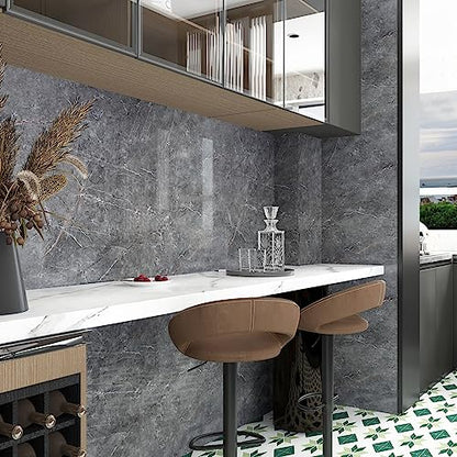 Gray Marble Contact Paper Peel Stick Grey Glossy Thick Granite Marble Wallpaper for Countertop 31.5x197 inch Waterproof Self Adhesive Furniture Stickers Kitchen Counter Bathroom Wall Vinyl Decor