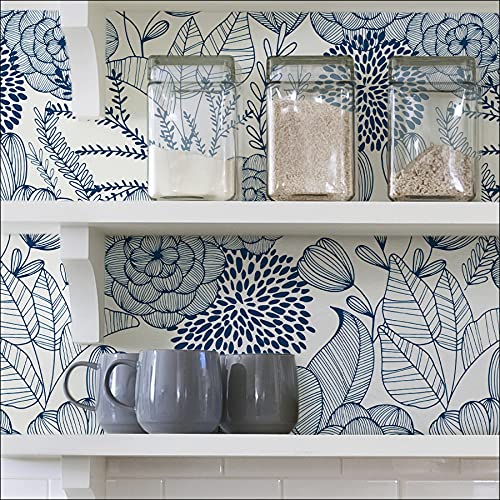 NuWallpaper by WallPops NUS3830 Navy Secret Garden Peel & Stick Wallpaper, Blue - color: Blue