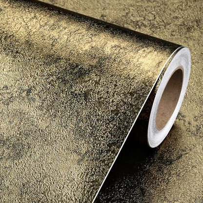 Livelynine 15.8x197 Antique Gold Wall Paper Peel and Stick Metallic Gold Accents Modern Textured Embossed Wallpaper for Bathroom Renter Friendly Decorative Contact Paper for Walls Kitchen Counter Top - size: 15.8" x 197"