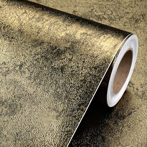 Livelynine 24x197" Gold Wallpaper Peel and Stick Textured Metallic Accent Wallpaper for Living Room Bathroom Kitchen Cabinets Fridge Luxury Black Gold Contact Paper Drawer Liner Shelf Waterproof Vinyl - size: 24x197 Inch