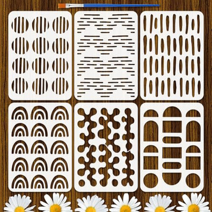 FINGERINSPIRE 6PCS Abstract Texture Stencil 8.3x11.7 Inch Geometric Stencils Set for Painting Reusable Abstract Stencils with a Brush for Wall Decor DIY Art Projects Walls Wood Canvas - style: Abstract Texture