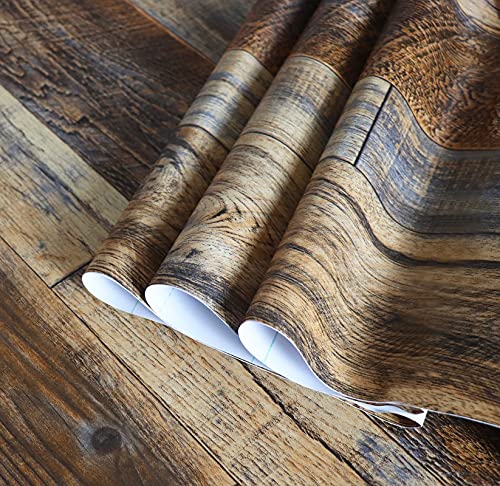 Hopeak Faux Wood Wallpaper Peel and Stick Self-Adhesive Vinyl Decorative Wallpaper Removable 17.5 x 118 Inches Brown - size: 17.5" x 118"