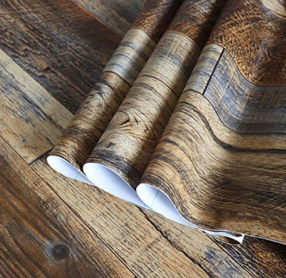 Hopeak Faux Wood Wallpaper Peel and Stick Self-Adhesive Vinyl Decorative Wallpaper Removable 17.5 x 118 Inches Brown - size: 17.5" x 118"