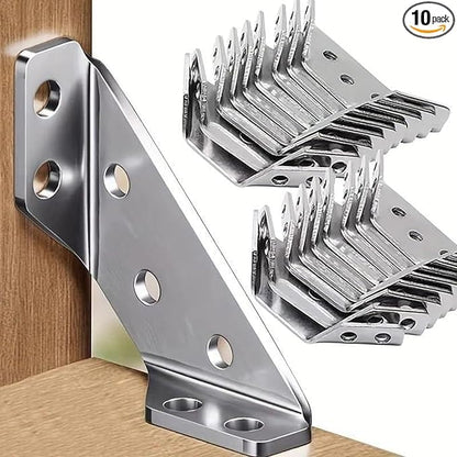 10 Pack Heavy Duty Stainless Steel L Brackets, Thickened Triangle Corner Braces Universal Furniture Support Connectors for Shelves Bed Frame Table Chair