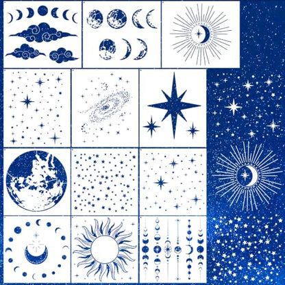 Large Star Stencils for Painting on Wood Wall Reusable Templates for Crafts - style: Fantastical starry sky