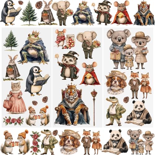 WANDIC 3 Sheets Animal Rub On Transfer Stickers Cartoon Scrapbook Stickers Window Decals Waterproof Decals for DIY Furniture Photo Albums,15 * 30cm - color: Retro Anthropomorphic Animal