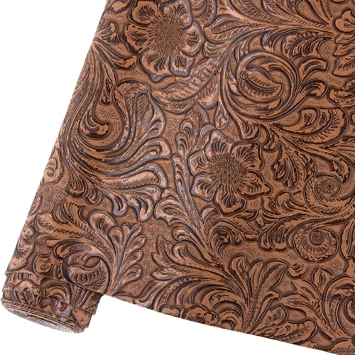 Ramya Embossed Faux Leather Sheets Fabric 12" x 53",for Handmade DIY Bows Wallet Sewing,Leather Earring Crafts Projects (Light Brown) - color: Light Brown