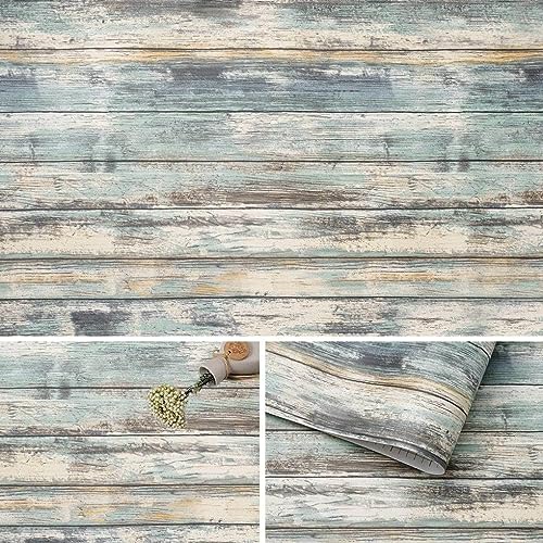 Arthome11x100'' Rustic Wood Contact Paper Peel and Stick Self-Adhesive Wallpaper,Decorative Vinyl Film for Countertop Cabinets,Easy to Clean Removable Distressed Plank Grain Vintage Wall Covering - color: Blue Wood, size: 11" x 100"