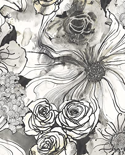 Harry & Grace Ink Rose Abstract Floral Peel and Stick Wallpaper (Onyx) - color: Onyx