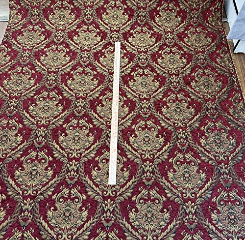 Damask Tapestry Chenille Fabric - Upholstery Fabric, 60" Width - Sold by The Yard (Dark Red/Gold) - color: Dark Red/Gold