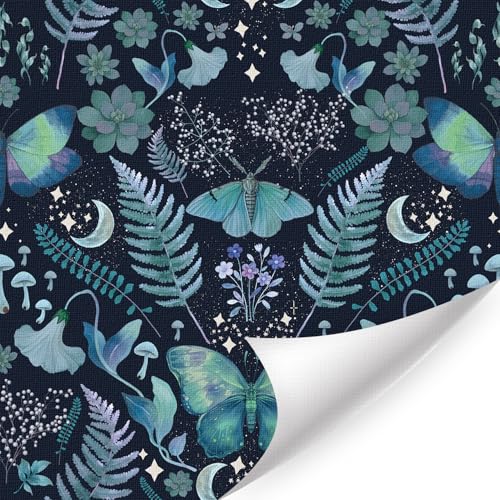 HLNIUC Whimsical Peel and Stick Wallpaper 17”x118” Dark Boho Butterfly and Moth Contact Paper Fairytale Botanical Floral Leaf Wall Paper Witchy Moon&Stars Removable Wall Mural for Living Room Bedroom - color: Butterfly 2
