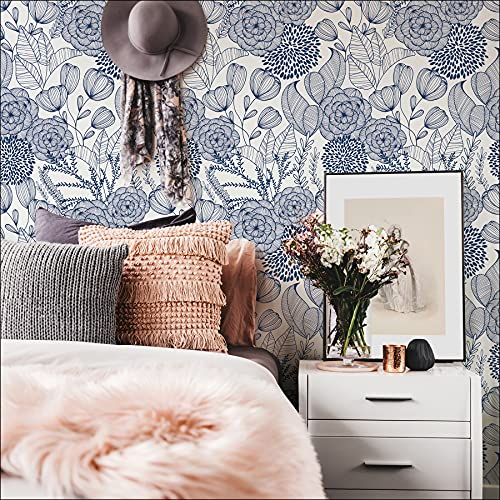 NuWallpaper by WallPops NUS3830 Navy Secret Garden Peel & Stick Wallpaper, Blue - color: Blue