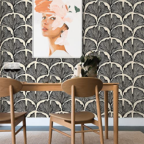 Tempaper x Novogratz Zebra Black Feather Palm Removable Peel and Stick Wallpaper, 20.5 in X 9 ft, Made in The USA - color: Zebra Black, size: 20.5" x 108"