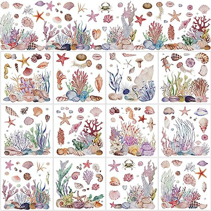 BBTO 12 Sheets Rub on Transfers for Crafts Wood Furniture DIY, 5.5" x 5.7" - style: Ocean