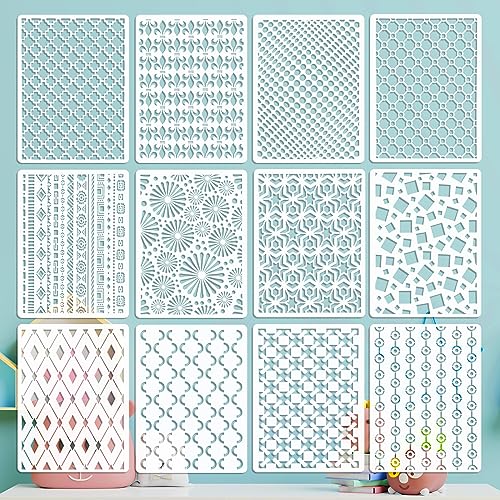 OOTSR 12 Geometric Painting Stencils Set, 11.4"x8.3" Art Templates for Crafts Reusable, Painting Stencils for Painting on Wood, Furniture Wall Scrapbooking, Home Decor DIY Supplies