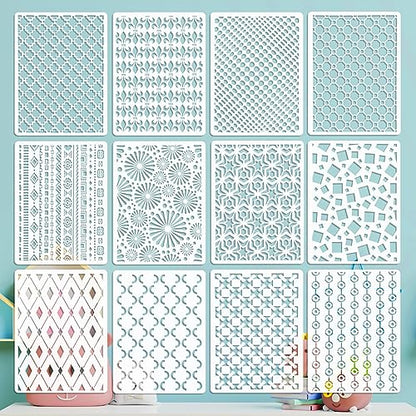 OOTSR 12 Geometric Painting Stencils Set, 11.4"x8.3" Art Templates for Crafts Reusable, Painting Stencils for Painting on Wood, Furniture Wall Scrapbooking, Home Decor DIY Supplies