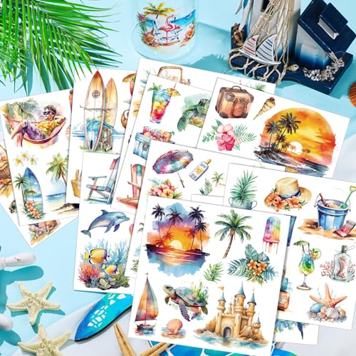 Dispowreath 16 Pcs Summer Hawaii Rub on Transfer Travel, 6x6 Ocean - style: Summer Travel