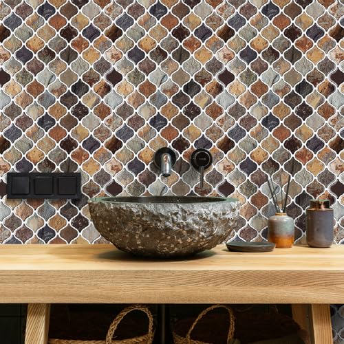 STICKGOO Arabesque Peel and Stick Backsplash Tile, Multicolor Sandstone - color: Multicolor Sandstone