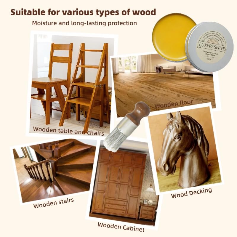 2 Pack Leather Furniture Salve & Brush Set, Maintain Leather & Wood, Helps Keep Soft & Smooth for Sofas, Car Seats, Bags, Shoes (2 Sets)