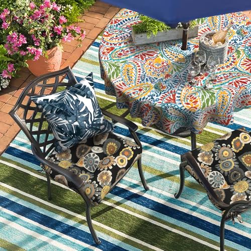 DYTXIII Set of 2 Outdoor Chair Cushions 19"x19"x4", Water Repellent Tufted Patio Seat Cushions with Ties, Thick Replacement Pads for Wicker Dining Chairs, Patio Furniture, Black Yellow Crosby - color: Black Yellow Crosby
