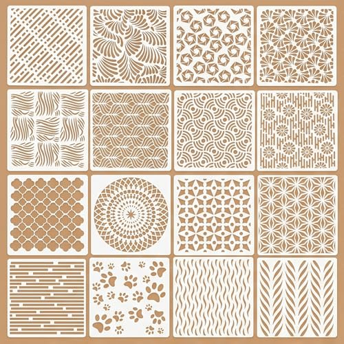 16 Pcs Geometric Abstract Stencils for Painting Reusable Plastic 6×6 Inch Floral Pattern Stencils Drawing Templates for Crafts DIY Wall Canvas Notebook Knit Card Wood - color: Style H