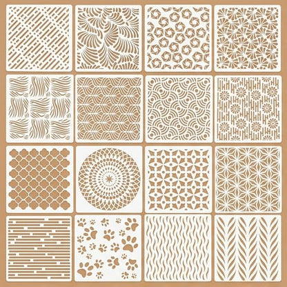 16 Pcs Geometric Abstract Stencils for Painting Reusable Plastic 6×6 Inch Floral Pattern Stencils Drawing Templates for Crafts DIY Wall Canvas Notebook Knit Card Wood - color: Style H