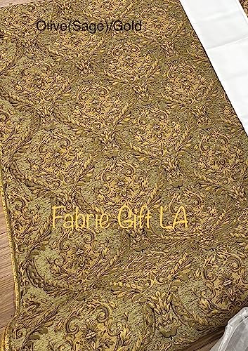 Damask Tapestry Chenille Fabric - Upholstery Fabric, 60" Width - Sold By The Yard (Olive(Sage)/Gold) - color: Olive(sage)/Gold