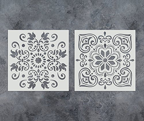 GSS Designs Pack of 2 Stencils Set (12x12 Inch) Painting for Wood Wall Furniture Floor Tiles Fabric Template - Reusable Art Painting Stencils(SL-010)