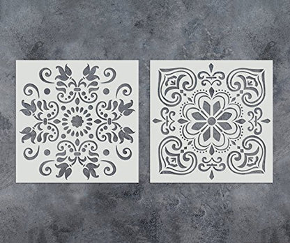 GSS Designs Pack of 2 Stencils Set (12x12 Inch) Painting for Wood Wall Furniture Floor Tiles Fabric Template - Reusable Art Painting Stencils(SL-010)