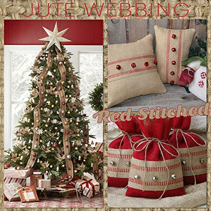 MEEDEE Red Jute 3.5 Inch Webbing Burlap with Red Stitching Upholstery Ribbon Chair Furniture Webbing Heavy Duty Jute Ribbon for Christmas Garland, Wreath, Banner (10 Yards) - color: Red, size: 3.5"