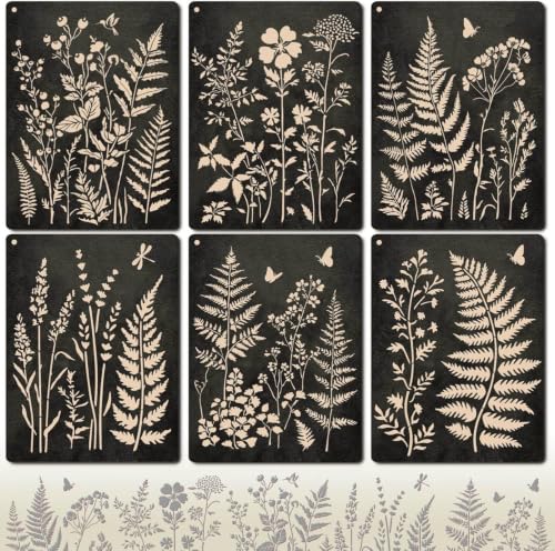 Botanical Wall Stencil, 6 Pc Reusable Fern, Leaf & Flower Templates