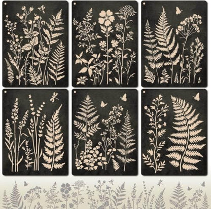 Botanical Wall Stencil, 6 Pc Reusable Fern, Leaf & Flower Templates
