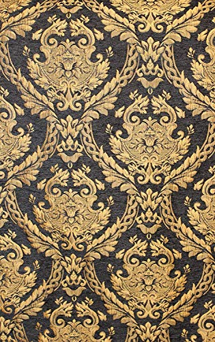 Damask Tapestry Chenille Fabric - Upholstery Fabric, 60" Width - Sold by The Yard (Black/Gold) - color: Black/Gold
