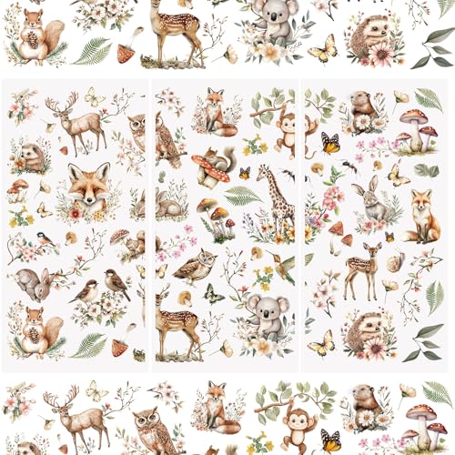 WANDIC 3 Sheets Rub on Transfer Stickers, Animal Plant Theme DIY Waterproof Furniture Decorative Transfer Stickers Patchwork Decals for Scrapbook Present Boxes,15 * 30cm - color: Animal Theme