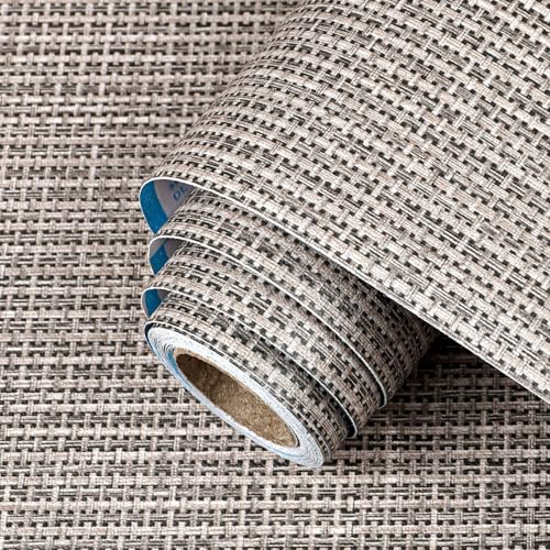 Brown Textured Peel and Stick Grasscloth Wallpaper Faux Linen Woven Contact Paper 23.6"x196" Faux Fabric Wallpaper Waterproof Self Adhesive Removable Vinyl Wall Paper for Wall Cabinets Furniture - color: Brown, size: 23.6" x 196"