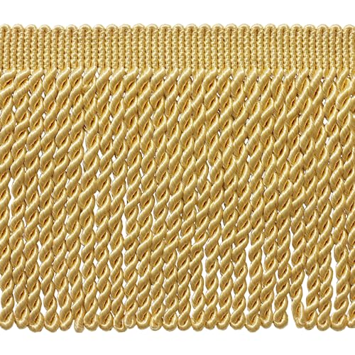 6" (15cm) Basic Solid Collection Traditional Satiny Bullion Fringe Trim (Style# BFS6), Light Gold #B7 (Light Yellow Gold) Sold By The Yard (36"/3 ft/0.9m) - color: Light Gold #B7 (Light Yellow Gold), size: Sold By The Yard (36"/3 ft/0.9m)