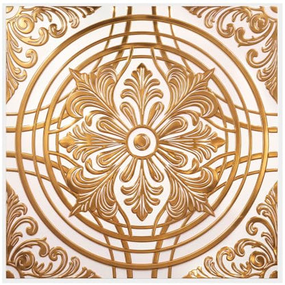 48Pcs 3D Metallic Peel &Stick Wall Tile 8x8, Gold, Cream Gold Relief Floral - color: Gold, style: Cream Gold Relief Floral