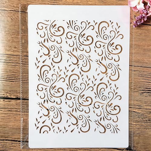 TIAMECH A4 Reusable Floral Swirl Stencil for Painting - style: Floral Swirl