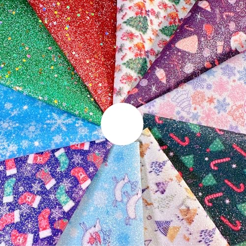 Christmas Snowflake Printed Faux Leather Sheets 8 x 12 Inch, Shiny Fine Glitter Fabric for Bows, Crafts, Earrings (Christmas B) - color: Christmas B