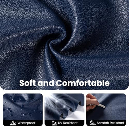 Marine Vinyl Fabric, Upholstery Faux Leather Fabric by The Yard, 1.05mm Lychee Texture Leather Sheets for Sofa Chairs Handbags Hair Bows Earrings Crafts (3 Yards 108''X 54'', Blue) - color: Blue, size: 3 Yard