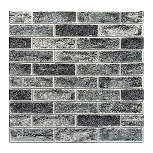 Art3d 10-Pack Durable Faux Brick Peel and Stick 3D Wall Panels, Stone Ash - color: Stone ash, size: 10pcs-27x27inch
