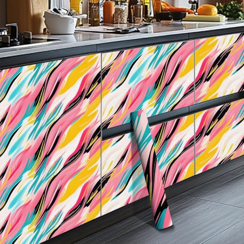 HOMETITUTE Brushstroke Peel and Stick Wallpaper 118.1x17.7 Inch Vinyl - color: Vibrant Brushstroke Modern