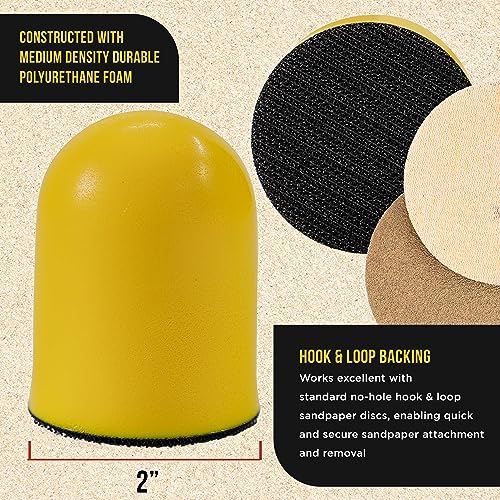 Dura-Gold 2" Round Palm Grip Foam Hand Sanding Block Pad, 2 Pack - Hook &