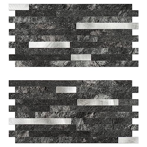 Black Marble Peel and Stick Backsplash Tile, 20 Sheets, 9.4 Sq Ft - color: Black marble