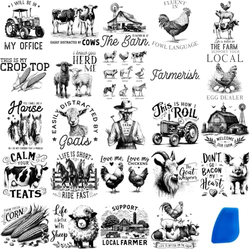 ZMRU 24 Sheets of Watercolor Style Rub on Transfers for Crafts - Perfect for Glass, Porcelain, Leather, Canvas, and Fabric Projects - IOD Transfers Included,3 * 3inch (Black & White Farms) - style: Black & White Farms