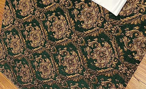 Damask Tapestry Chenille Fabric - Upholstery Fabric, 60" Width - Sold by The Yard (Green/Gold) - color: Green/Gold