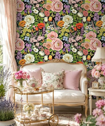 Floral Wallpaper Peel and Stick Black Floral Wallpaper - color: Floral Black