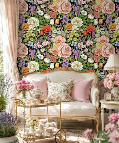 Floral Wallpaper Peel and Stick Black Floral Wallpaper - color: Floral Black